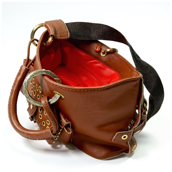 Gustto Women’s Brown Leather Shoulder Bag with Gold Accents. 17.5” x 9.5” - Picture 10 of 15